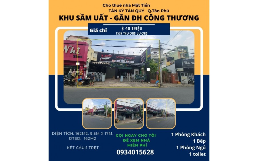 Cho thuê nhà mặt tiền Tân Kỳ Tân Quý 162m2, 40Triệu - NGANG gần 10M